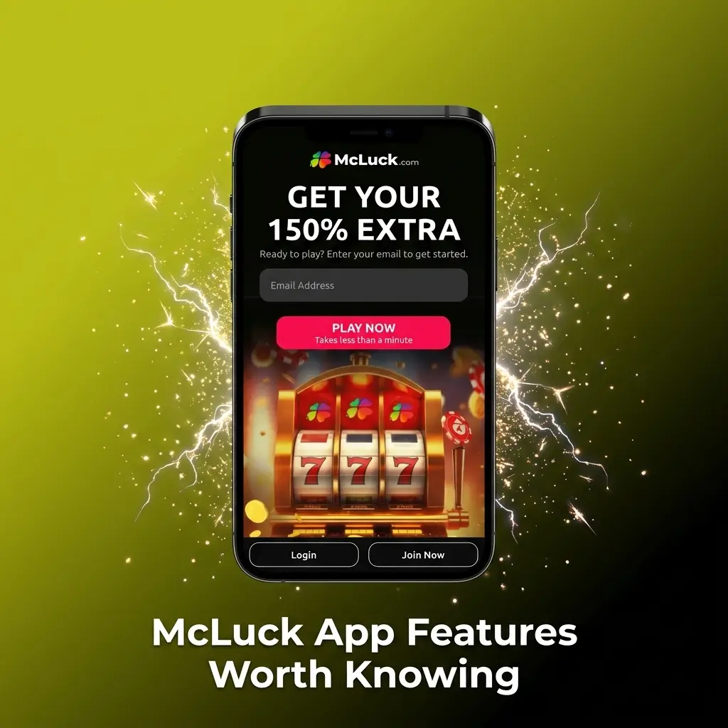 McLuck app interface showing casino games, sports betting, and account management features for US players